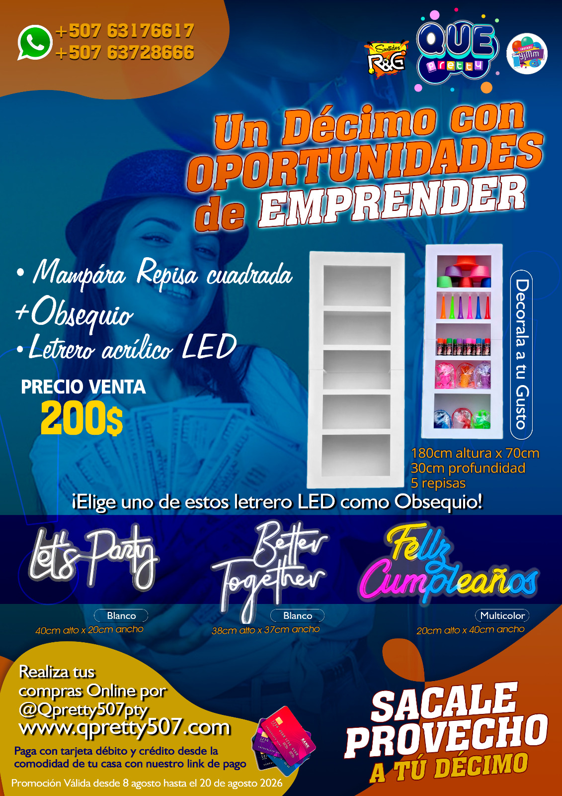 Mampara repisa cuadrada+ letrero led de obsequio