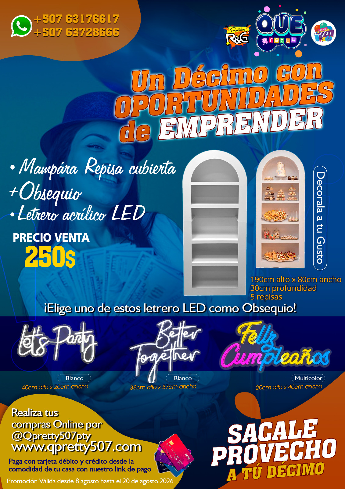 Mampara repisa cubierta + letrero led de obsequio